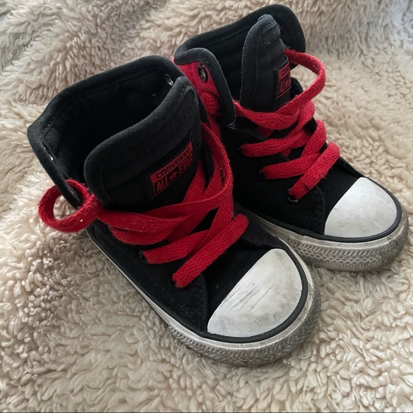 GUC Baby Converse Allstar Hightop Shoes Red and Black Size 6 - Picture 2 of 9